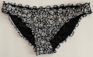 Swimwear Bikini Bottom- Black Lettuce Trim